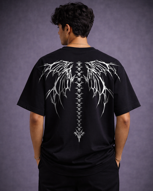Dark Angel Wings Graphic Oversized T-Shirt
