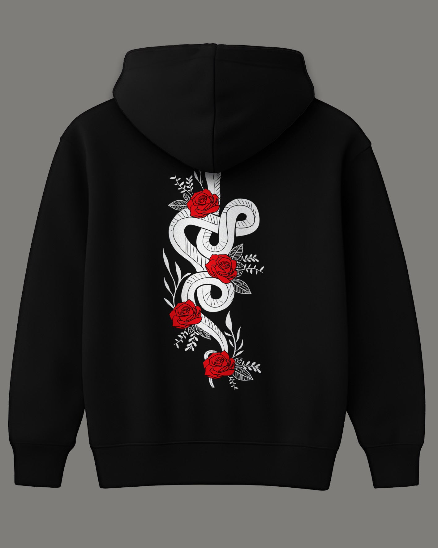 Serpent Roses Premium Hoodie – Black | Elegant Snake & Red Rose Streetwear Design