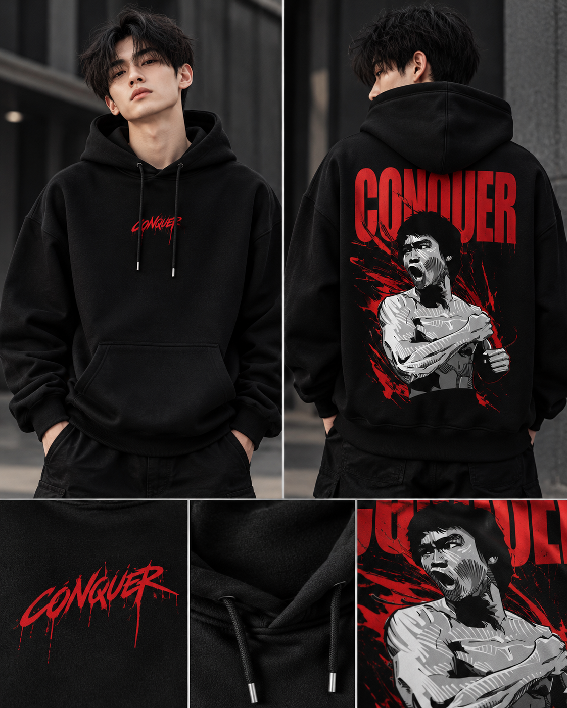 DVANS Conquer Graphic Printed Hoodie – Black | Regular Fit