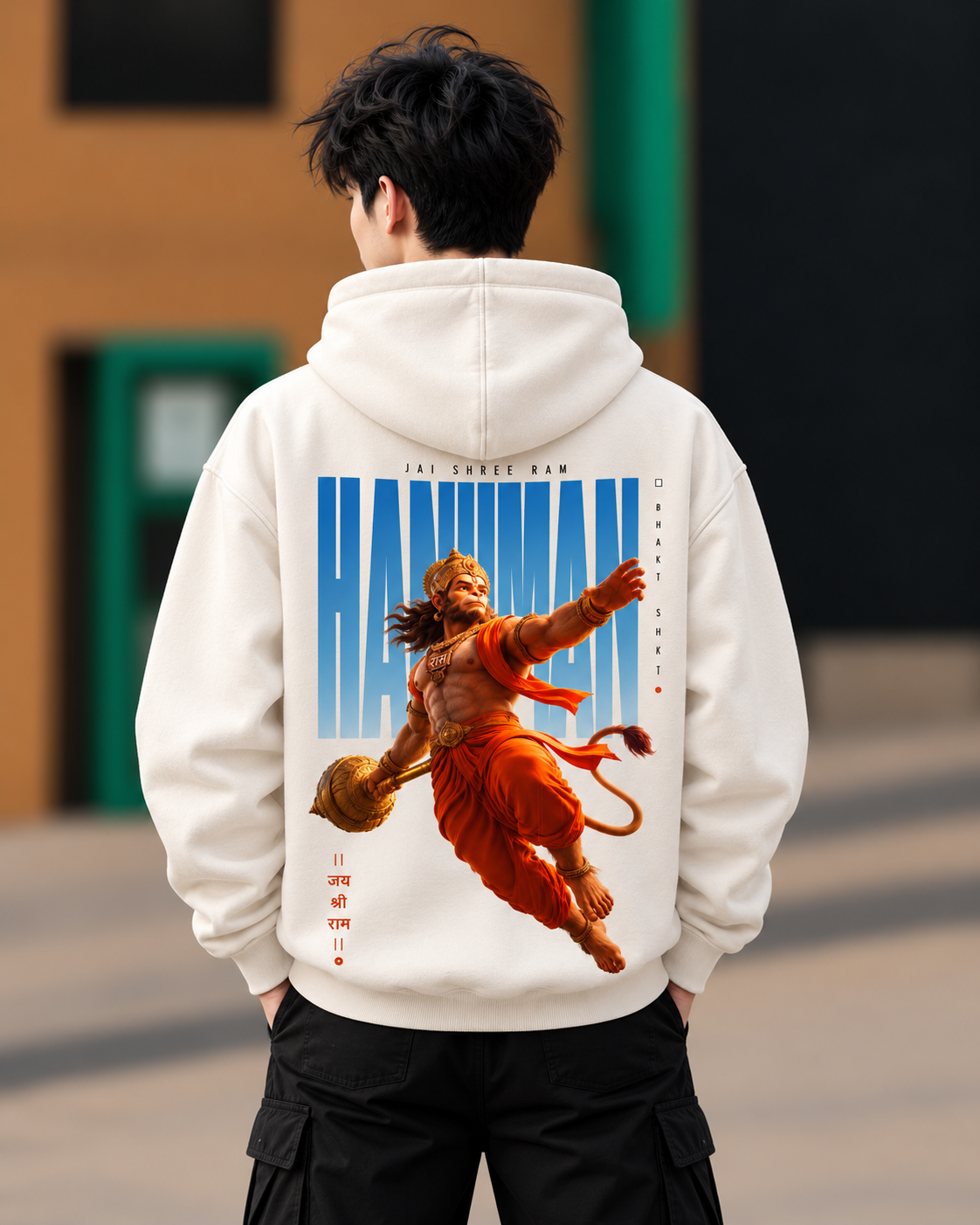 DVANS Jai Shree Ram Hanuman Graphic Printed Hoodie – Off White