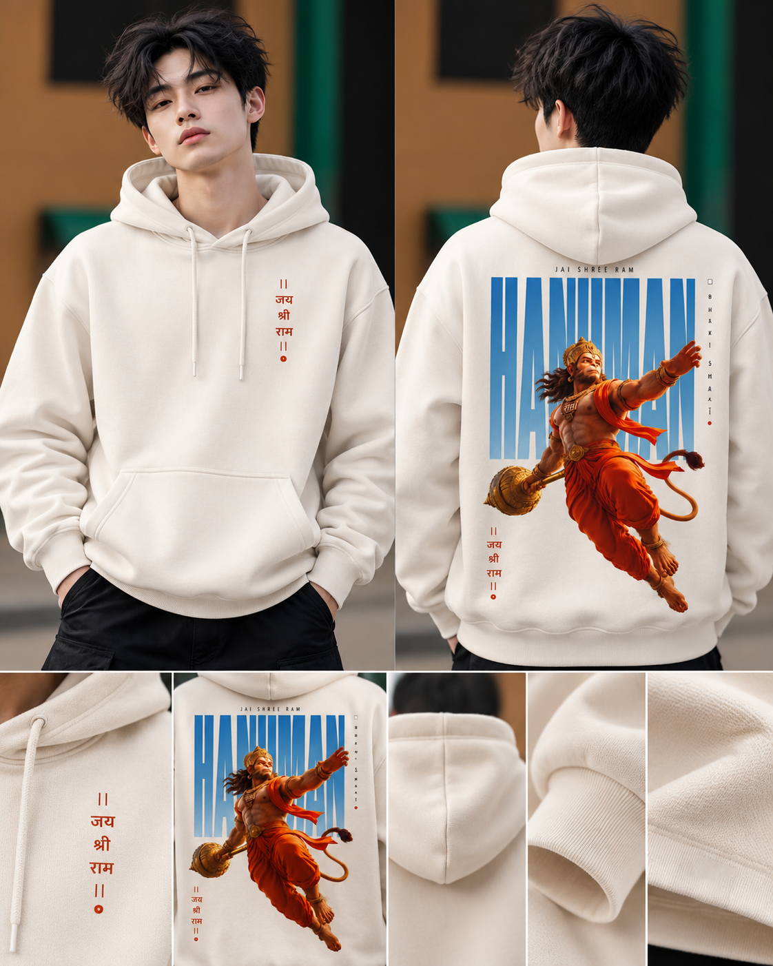 DVANS Jai Shree Ram Hanuman Graphic Printed Hoodie – Off White