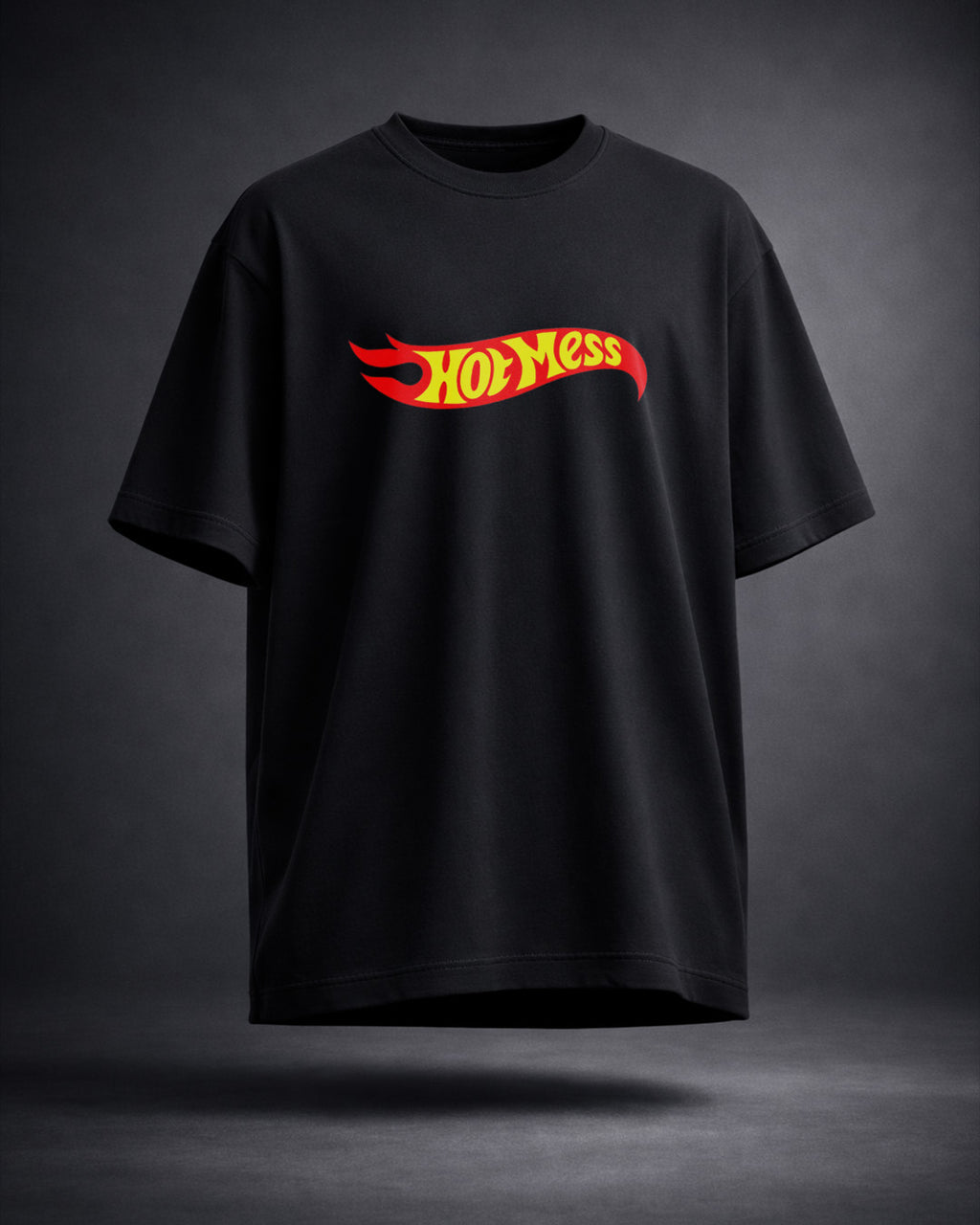 Hot Mess Oversized Graphic Tee – Y2K Racing Logo Black T-Shirt