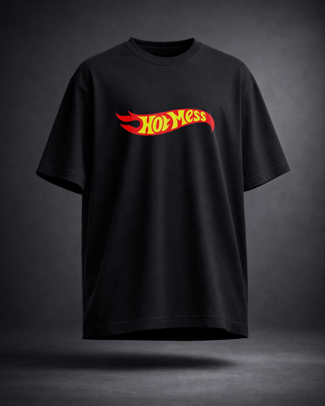 Hot Mess Oversized Graphic Tee – Y2K Racing Logo Black T-Shirt