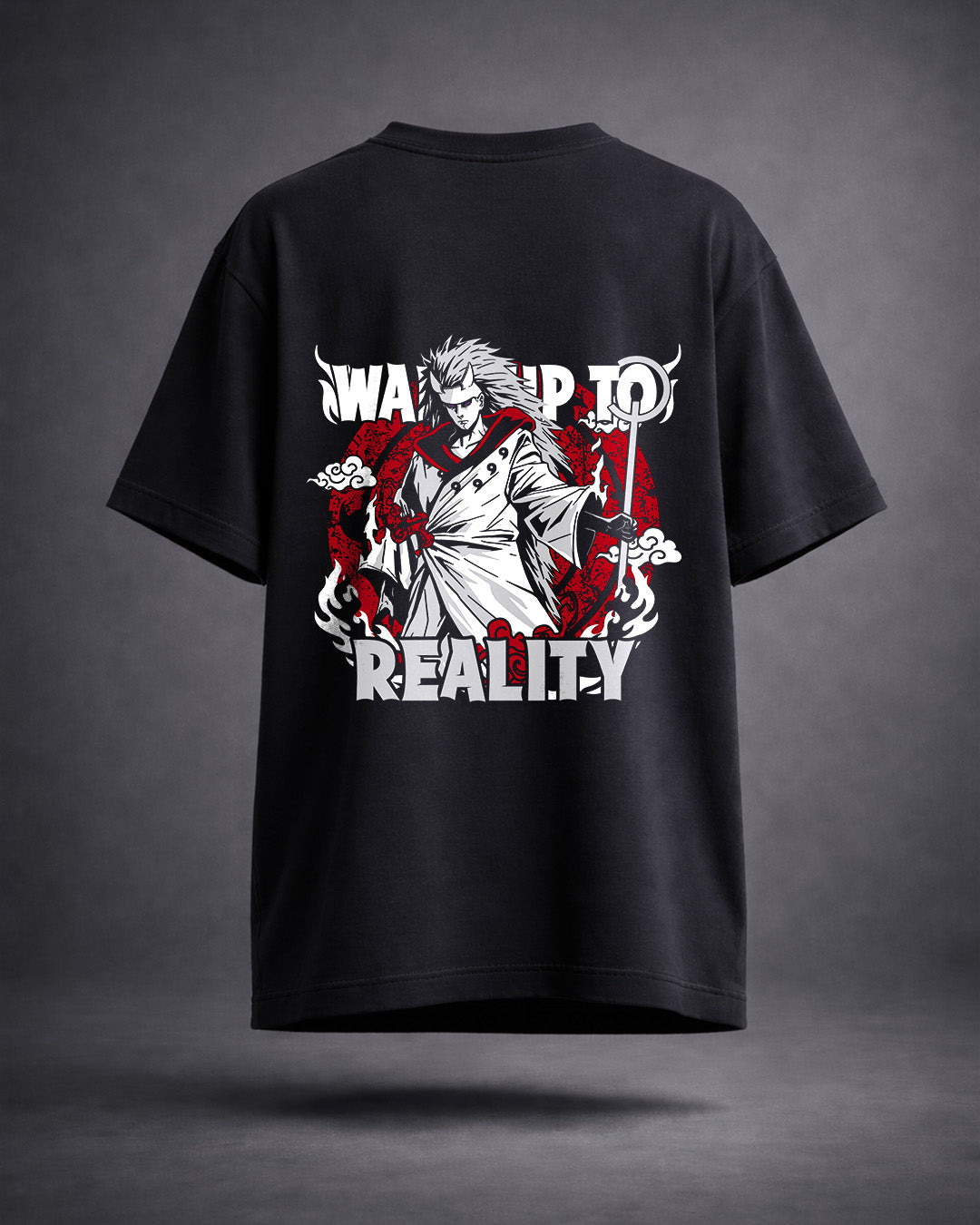 Men Regular Fit Printed Round Neck Black T-Shirt (Madara Uchiha Anime Print)