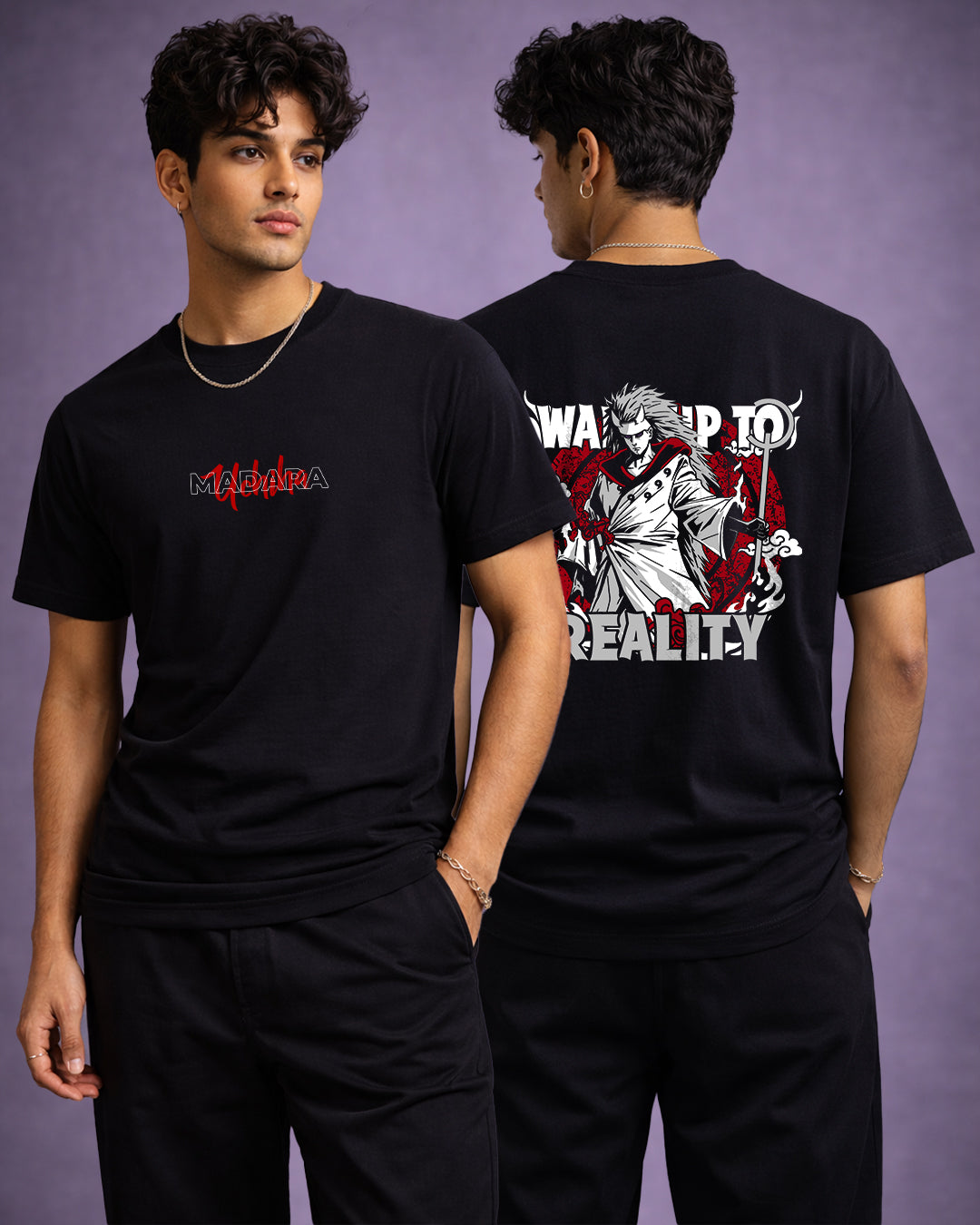 Men Regular Fit Printed Round Neck Black T-Shirt (Madara Uchiha Anime Print)