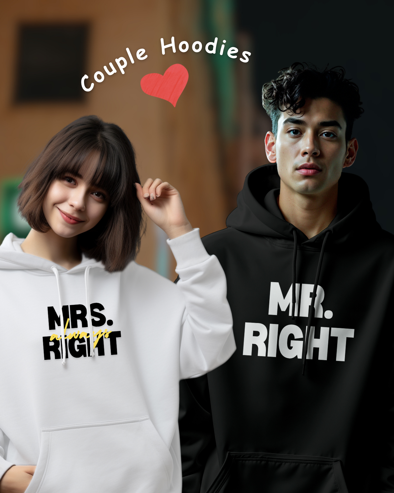 Mr. Right & Mrs. Always Right – Matching Couple Hoodies by Dvans