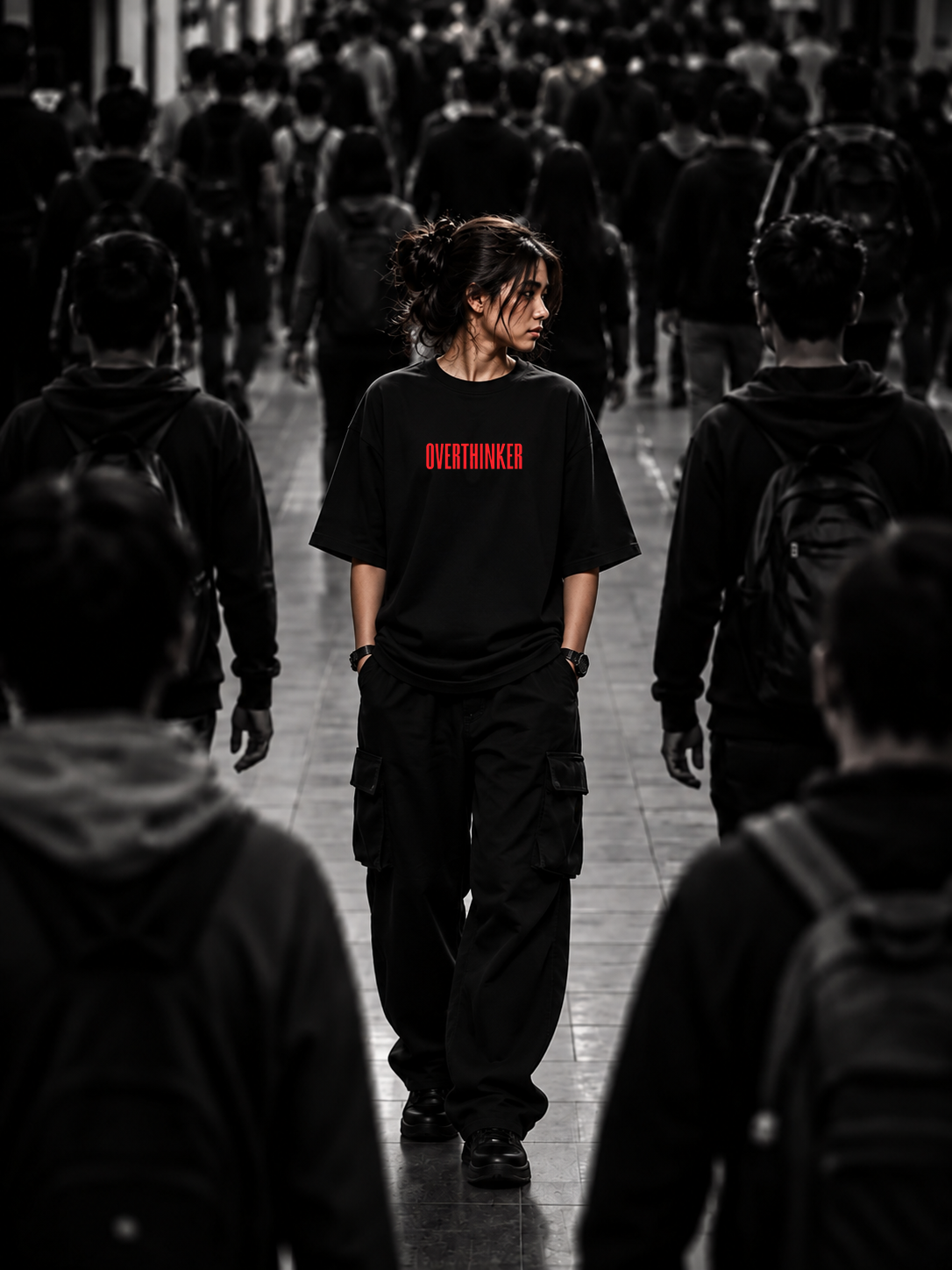 DVANS Overthinking Graphic Oversized T-Shirt | Red & Black Streetwear Tee