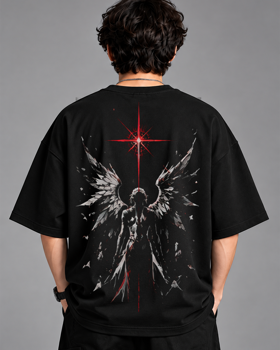 DVANS Fallen Angel Graphic Oversized T-Shirt | Black Gothic Streetwear Tee