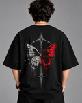 DVANS Red & White Butterfly Graphic Oversized T-Shirt | Black Streetwear Tee