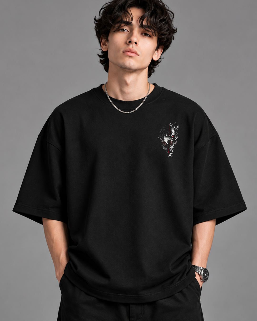 DVANS Dual Face Anime Graphic Oversized T-Shirt | Black Streetwear Tee