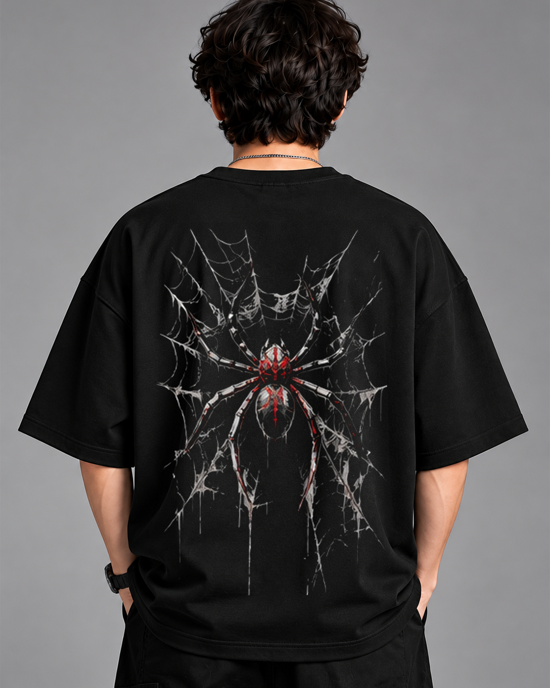 DVANS Spider Web Graphic Oversized T-Shirt | Black & Red Streetwear Tee