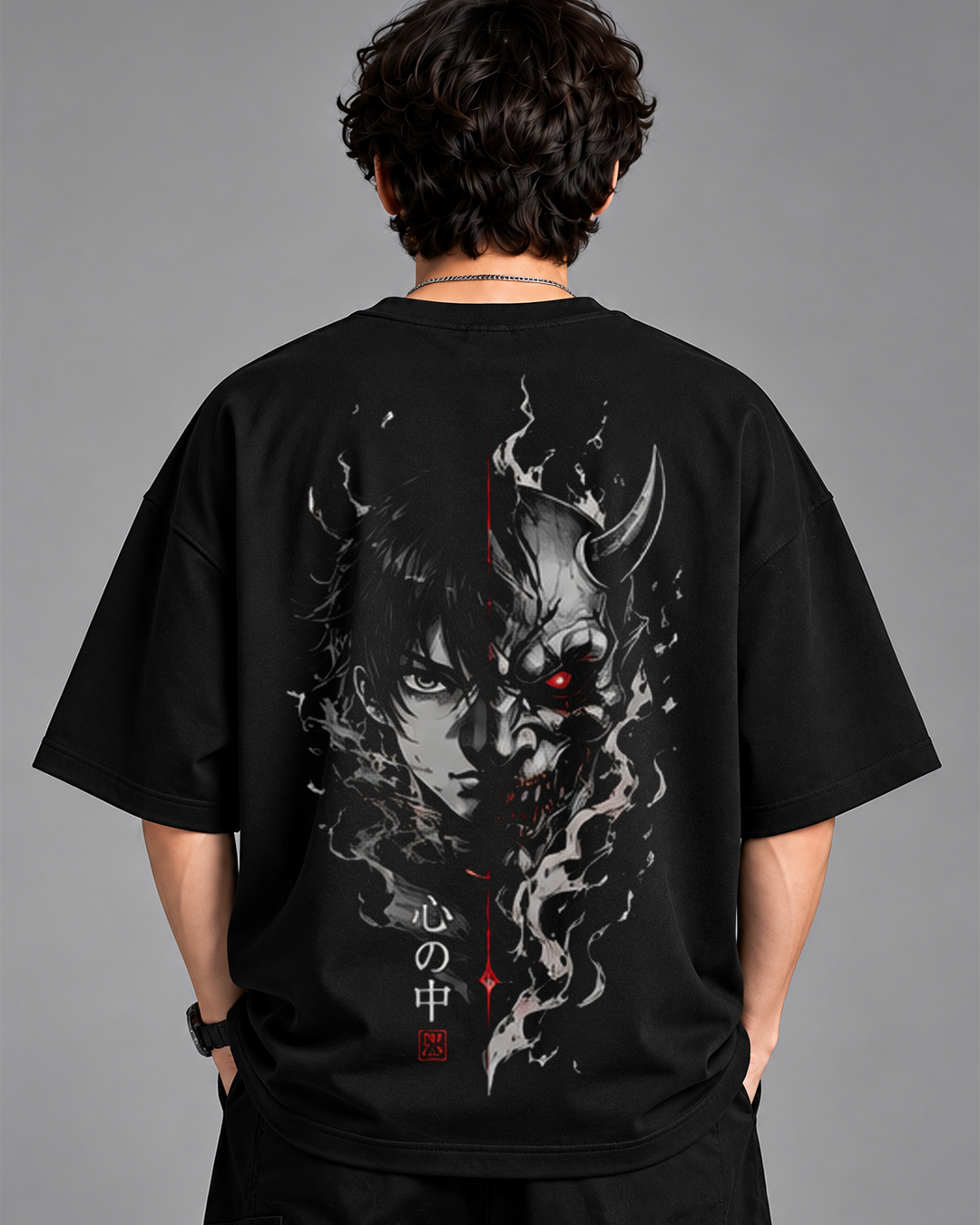 DVANS Dual Face Anime Graphic Oversized T-Shirt | Black Streetwear Tee