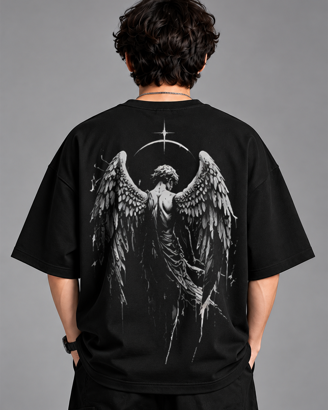 DVANS Angel Wings Graphic Oversized T-Shirt | Black & White Streetwear Tee