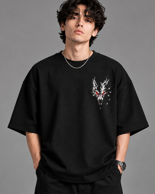 DVANS Crimson Wolf Graphic Oversized T-Shirt | Black Streetwear Tee