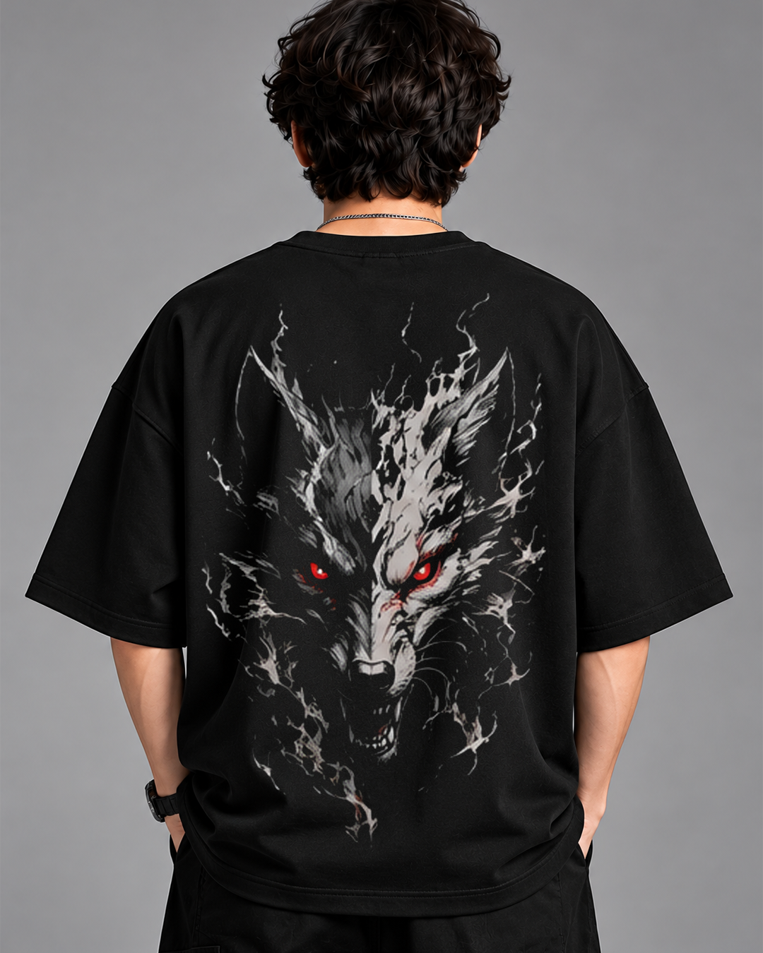 DVANS Crimson Wolf Graphic Oversized T-Shirt | Black Streetwear Tee