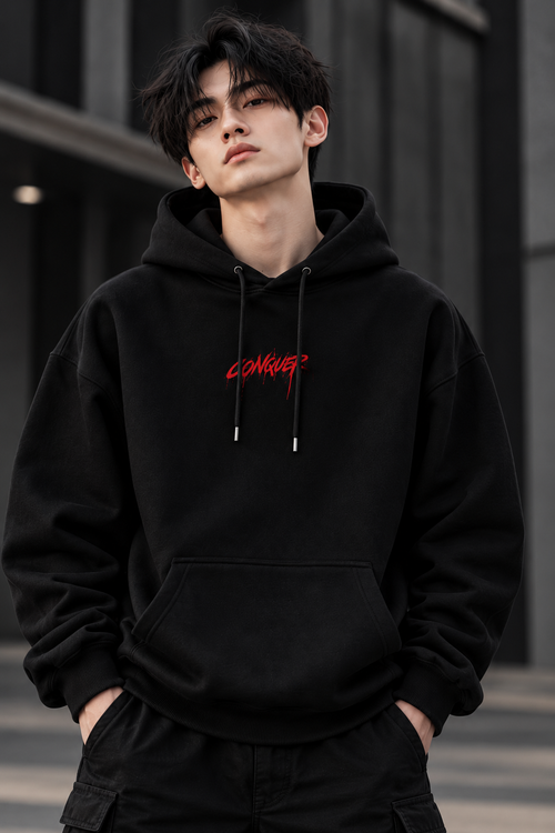 DVANS Conquer Graphic Printed Hoodie – Black | Regular Fit