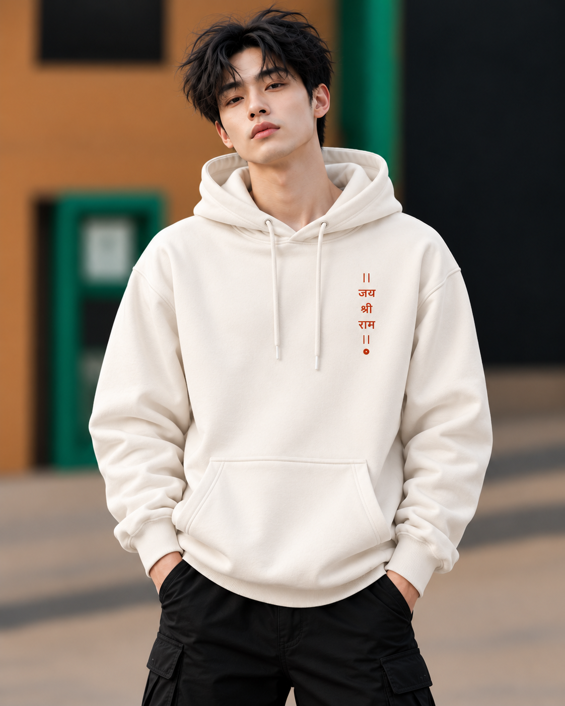 DVANS Jai Shree Ram Hanuman Graphic Printed Hoodie – Off White