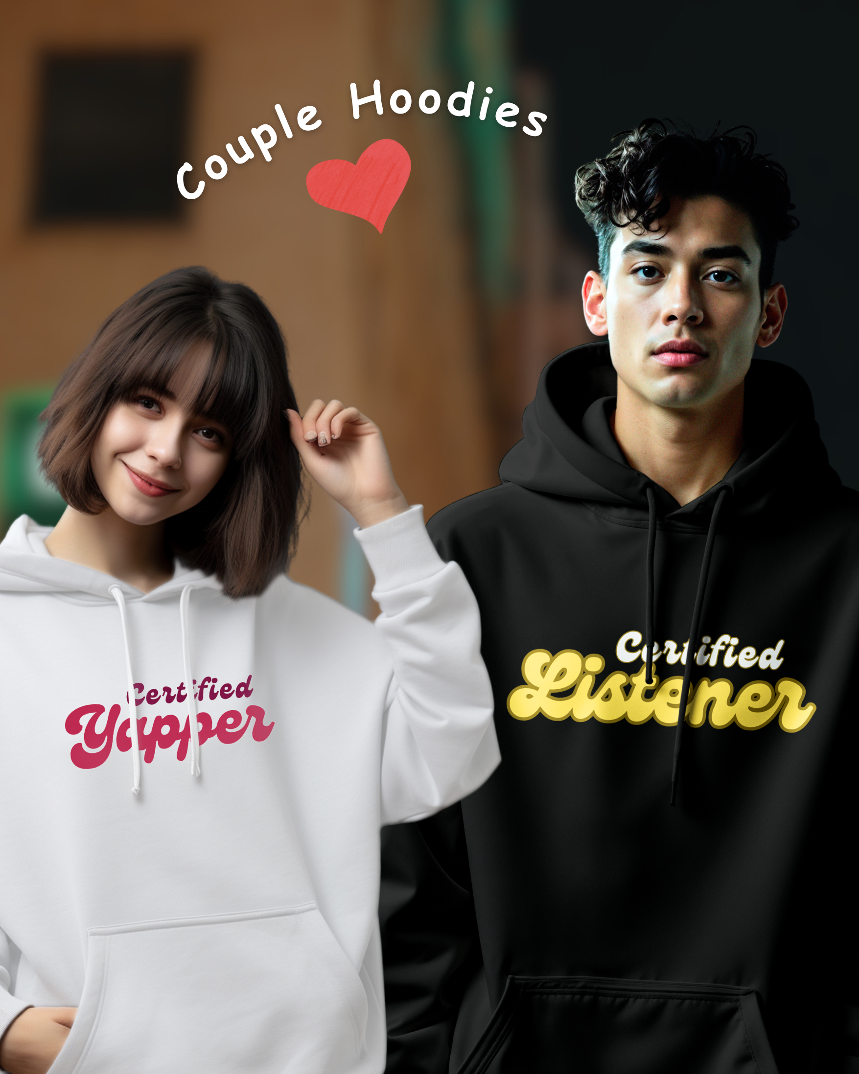 Couple Hoodie Combo for Boyfriend Girlfriend – Certified Yapper & Certified Listener Matching Hoodies