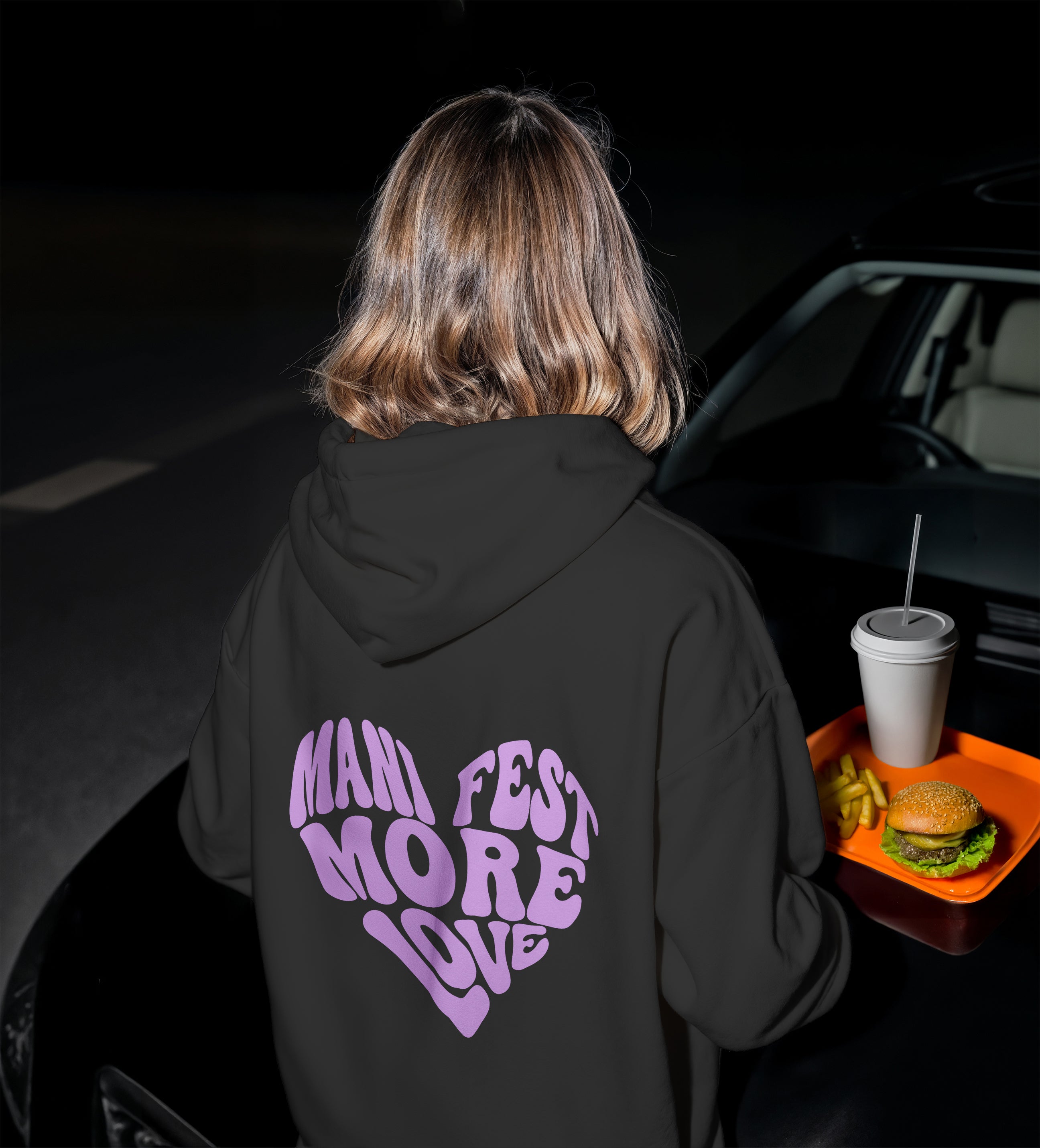 Manifest More Love Women Hoodie | Aesthetic Oversized Hoodie for Girls | Cute Heart Print Winter Wear